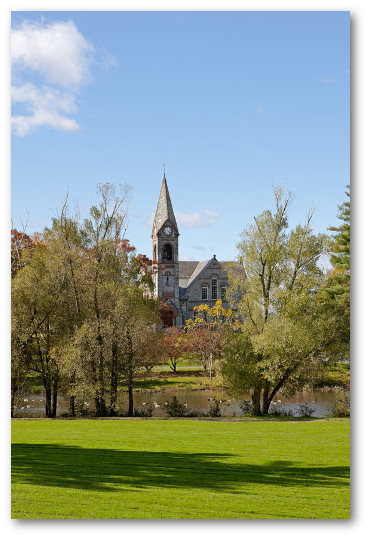 Campus pond and Old Chapel