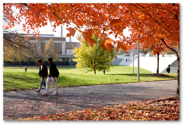 Students walking near Campus Center