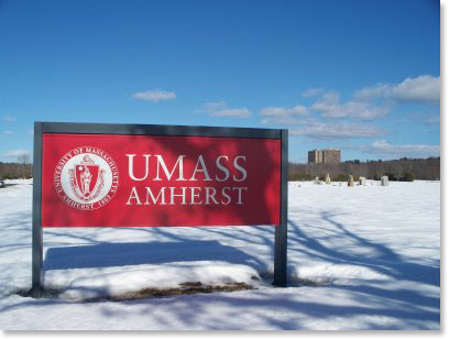 UMass Amherst sign in winter
